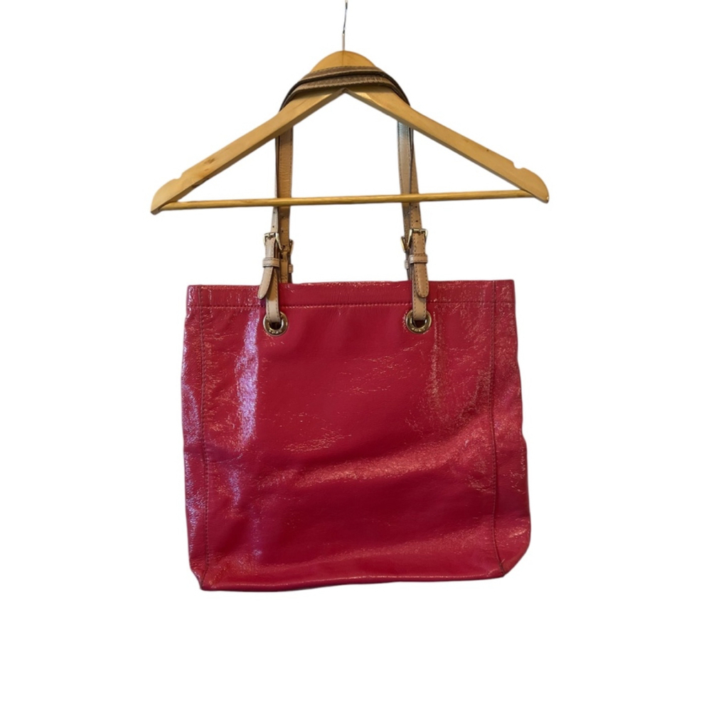 MICHAEL KORS Leather Fuchsia Pink Gold Interior Open Mid Size Shoulder Bag Purse - Picture 4 of 12